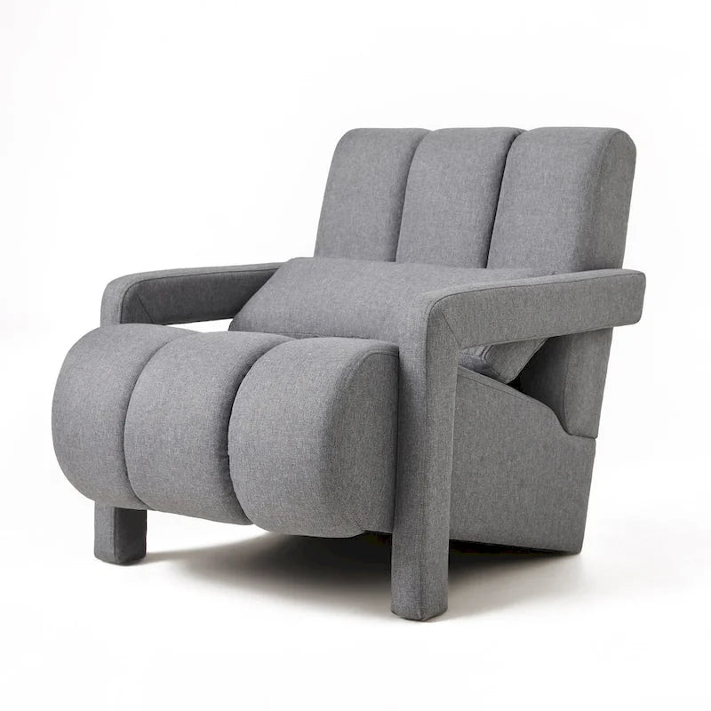 Dark Grey Upholstered Accent Chair with Pillow and High-Density Foam Seat