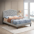 Queen Platform Bed with Button-Tufted Headboard and Wood Slats