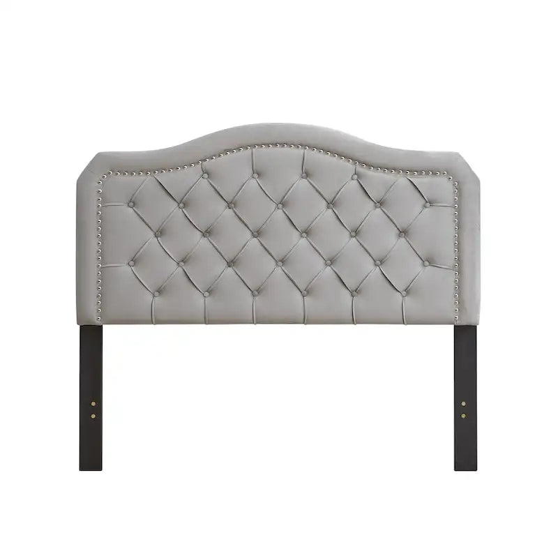 Queen Platform Bed with Button-Tufted Headboard and Wood Slats