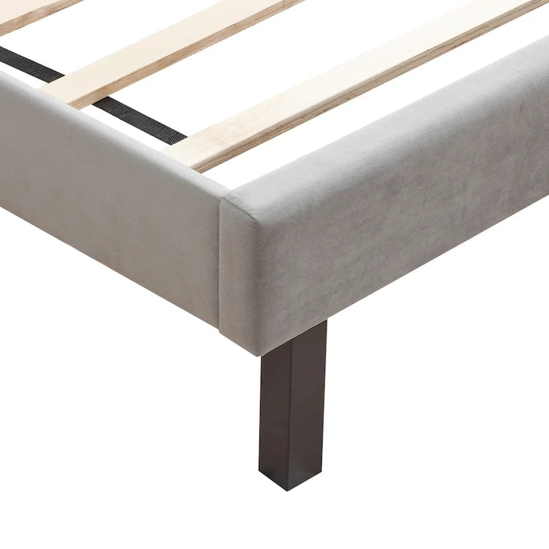 Queen Platform Bed with Button-Tufted Headboard and Wood Slats