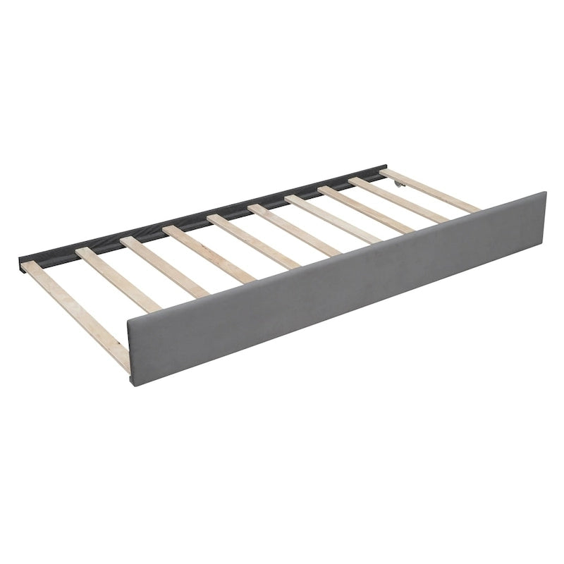 Velvet Daybed with Pull-Out Trundle and Wood Slats, 600 lb Capacity