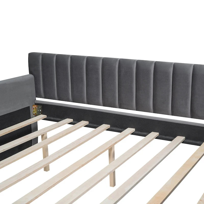 Velvet Daybed with Pull-Out Trundle and Wood Slats, 600 lb Capacity