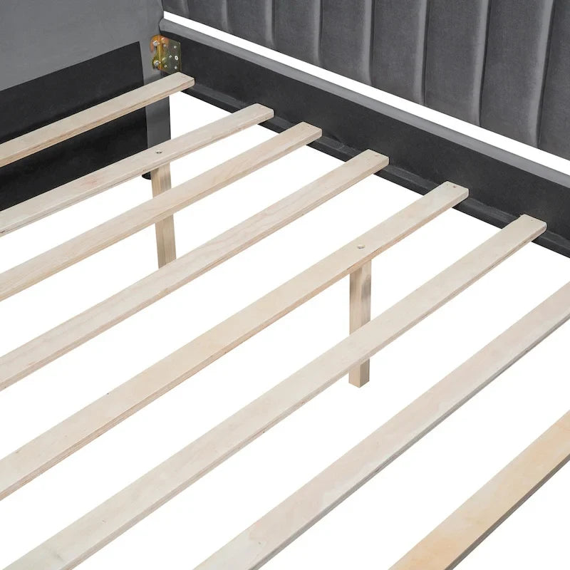 Velvet Daybed with Pull-Out Trundle and Wood Slats, 600 lb Capacity