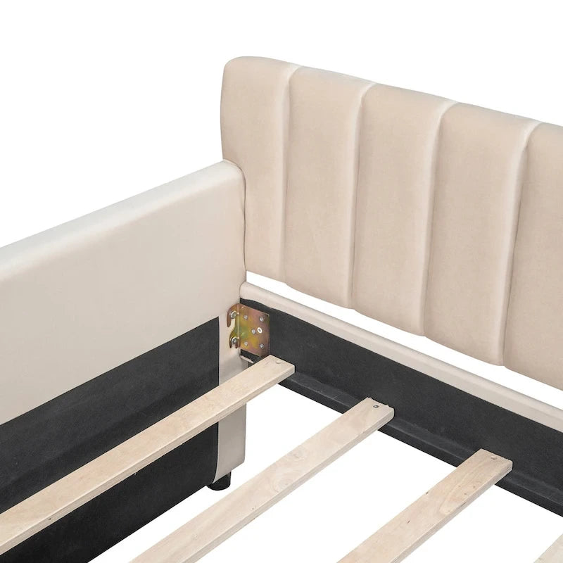 Velvet Daybed with Pull-Out Trundle and Wood Slats, 600 lb Capacity