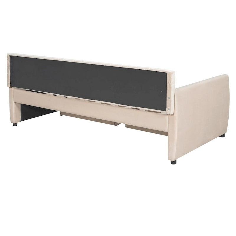 Velvet Daybed with Pull-Out Trundle and Wood Slats, 600 lb Capacity