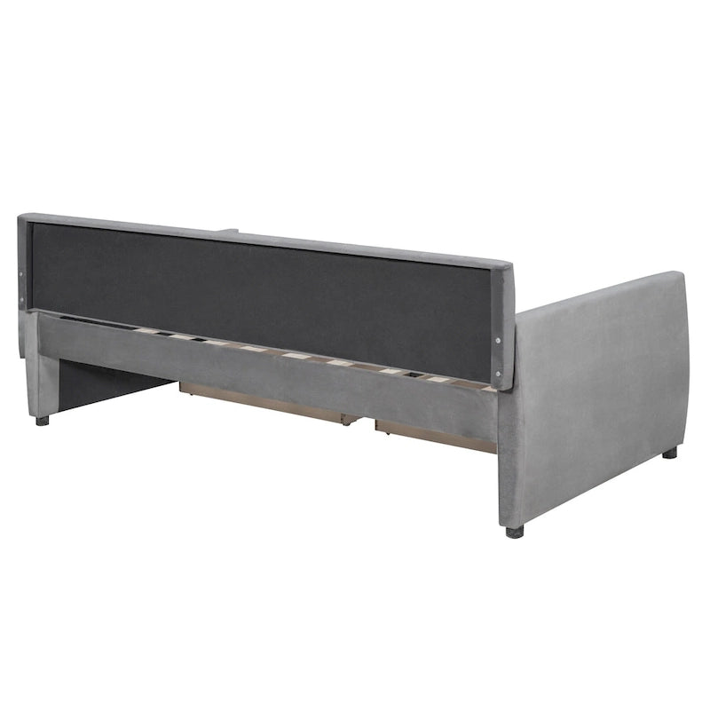 Velvet Daybed with Pull-Out Trundle and Wood Slats, 600 lb Capacity