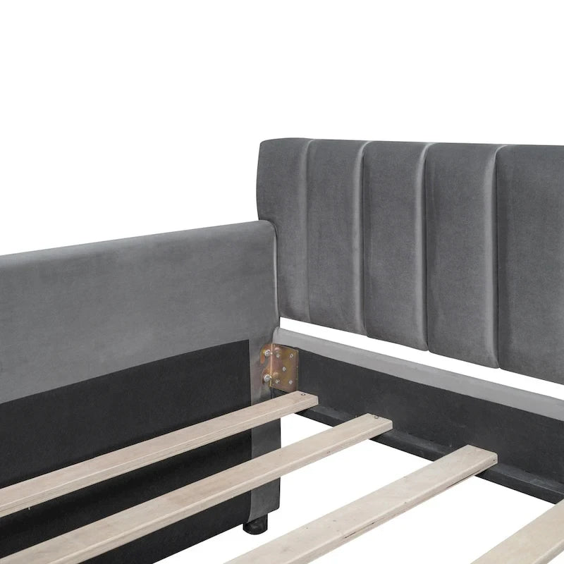 Velvet Daybed with Pull-Out Trundle and Wood Slats, 600 lb Capacity