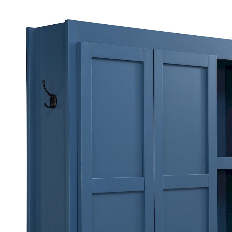 Farmhouse 4-in-1 Hall Tree with Storage Cabinet, Bench, Shelves and 6 Hooks