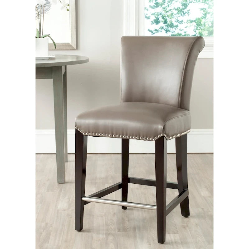 Black Faux Leather Counter Stool with Birch Wood Frame