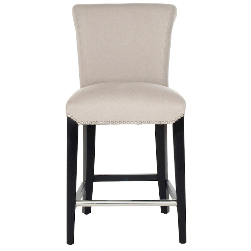 Black Faux Leather Counter Stool with Birch Wood Frame