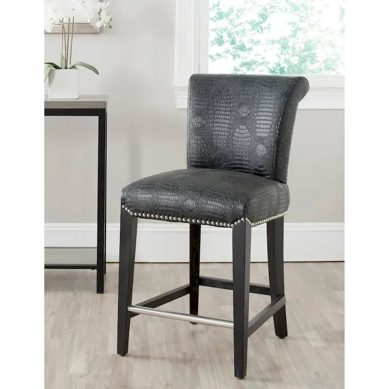 Black Faux Leather Counter Stool with Birch Wood Frame