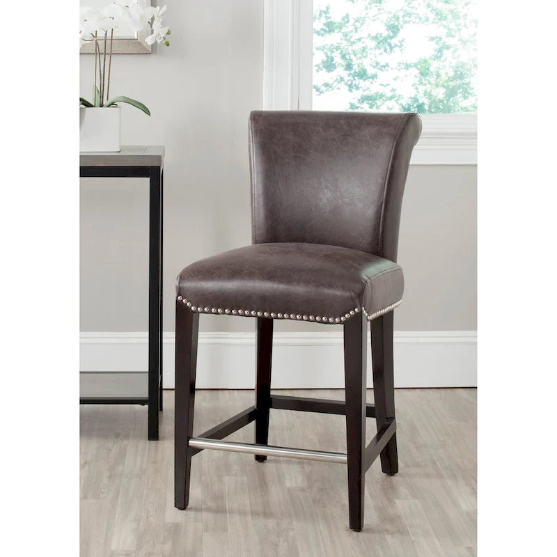 Black Faux Leather Counter Stool with Birch Wood Frame