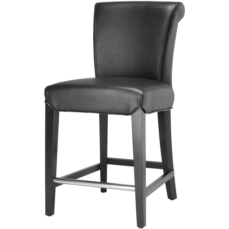 Black Faux Leather Counter Stool with Birch Wood Frame