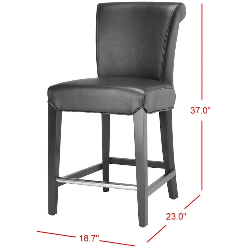 Black Faux Leather Counter Stool with Birch Wood Frame