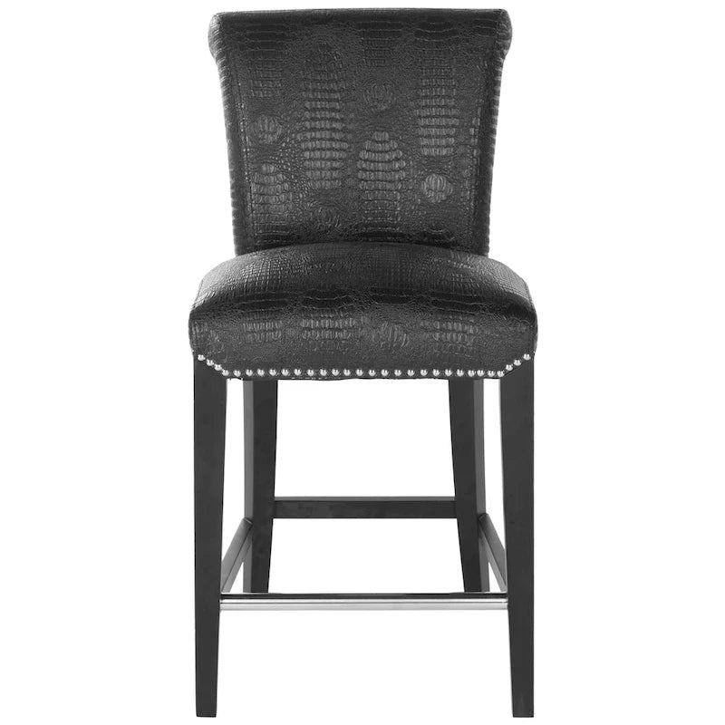 Black Faux Leather Counter Stool with Birch Wood Frame