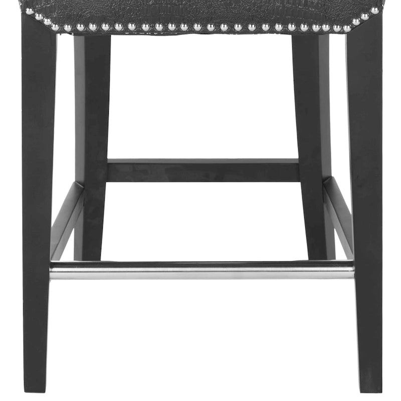 Black Faux Leather Counter Stool with Birch Wood Frame