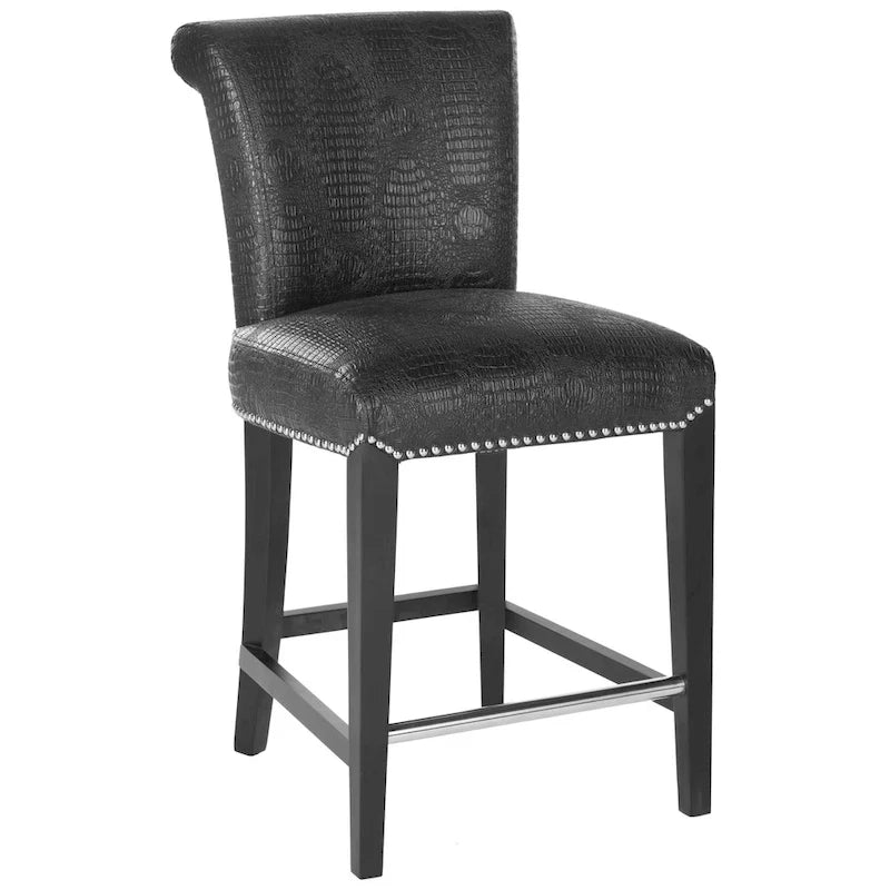 Black Faux Leather Counter Stool with Birch Wood Frame