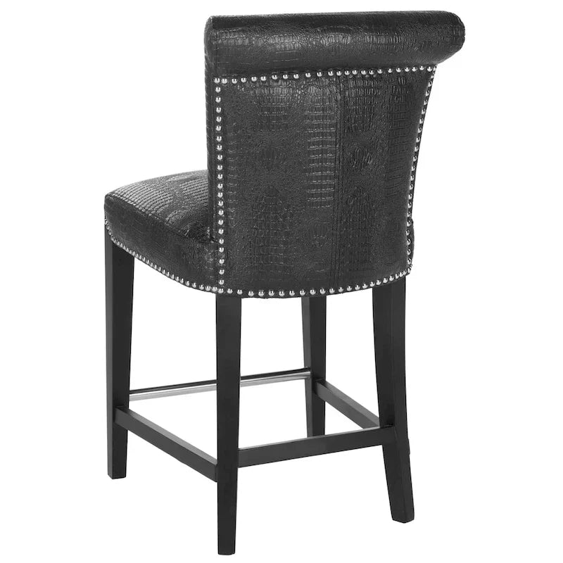 Black Faux Leather Counter Stool with Birch Wood Frame