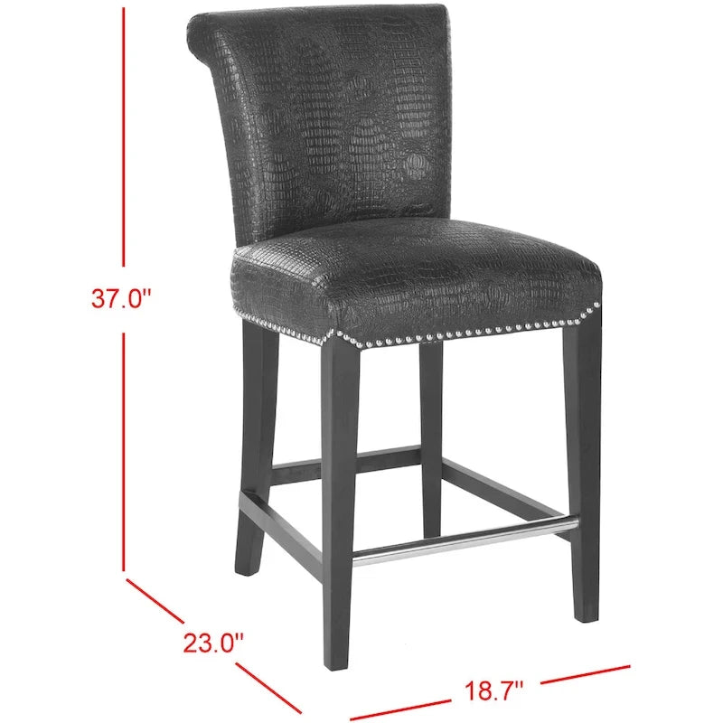 Black Faux Leather Counter Stool with Birch Wood Frame
