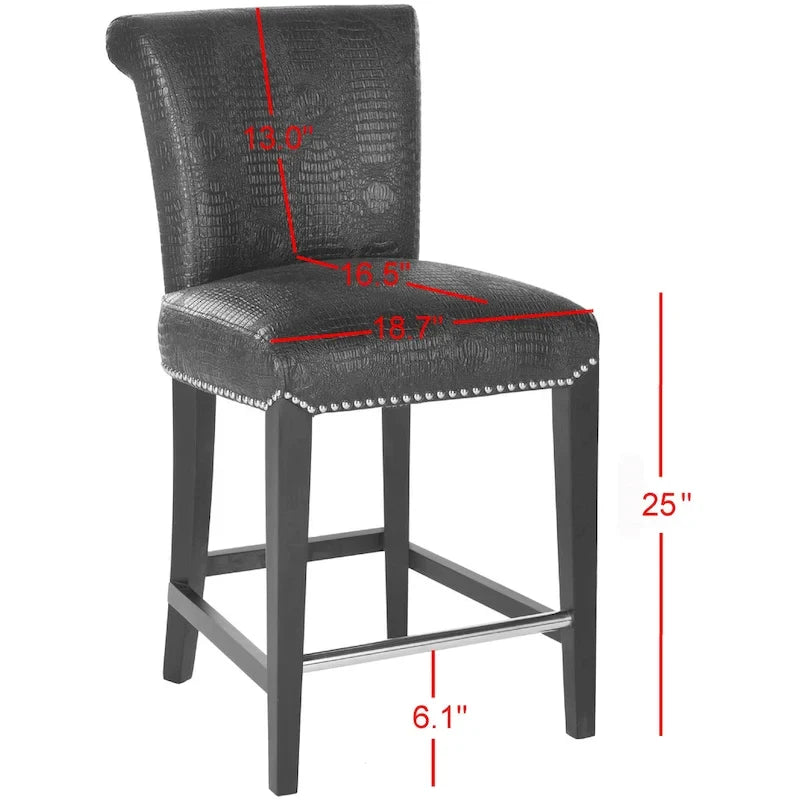 Black Faux Leather Counter Stool with Birch Wood Frame