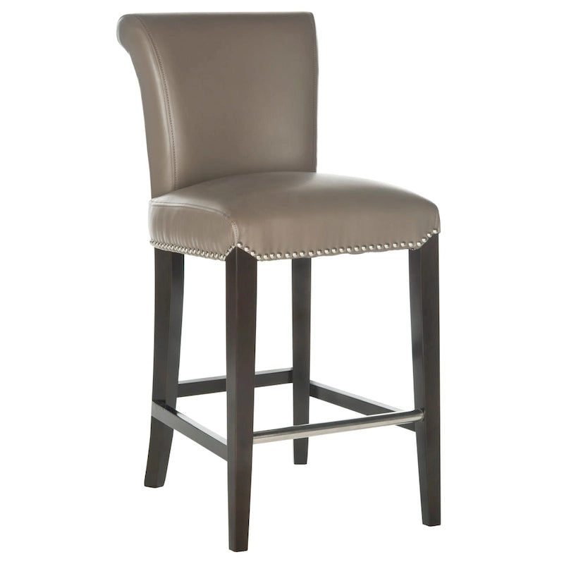 Black Faux Leather Counter Stool with Birch Wood Frame