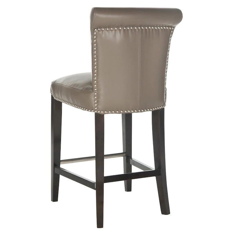 Black Faux Leather Counter Stool with Birch Wood Frame