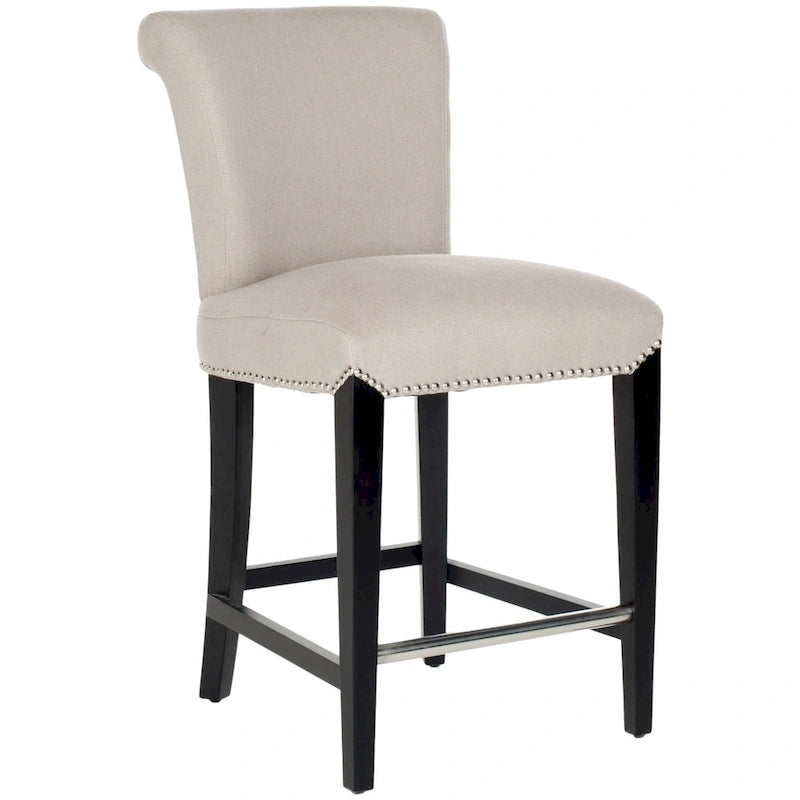 Black Faux Leather Counter Stool with Birch Wood Frame