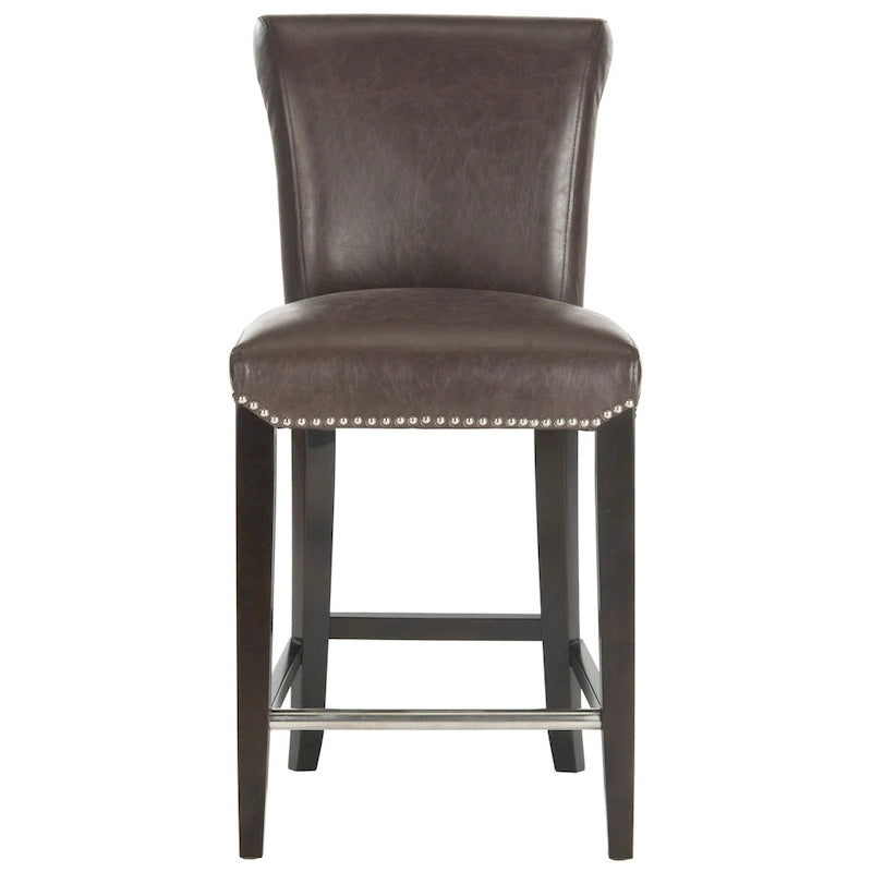 Black Faux Leather Counter Stool with Birch Wood Frame