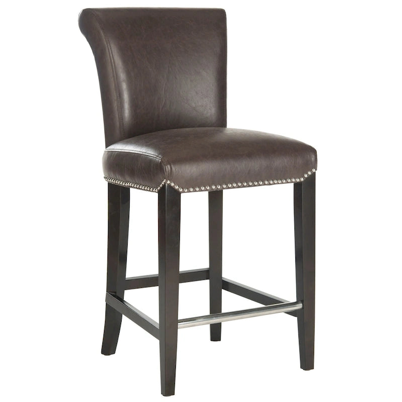 Black Faux Leather Counter Stool with Birch Wood Frame