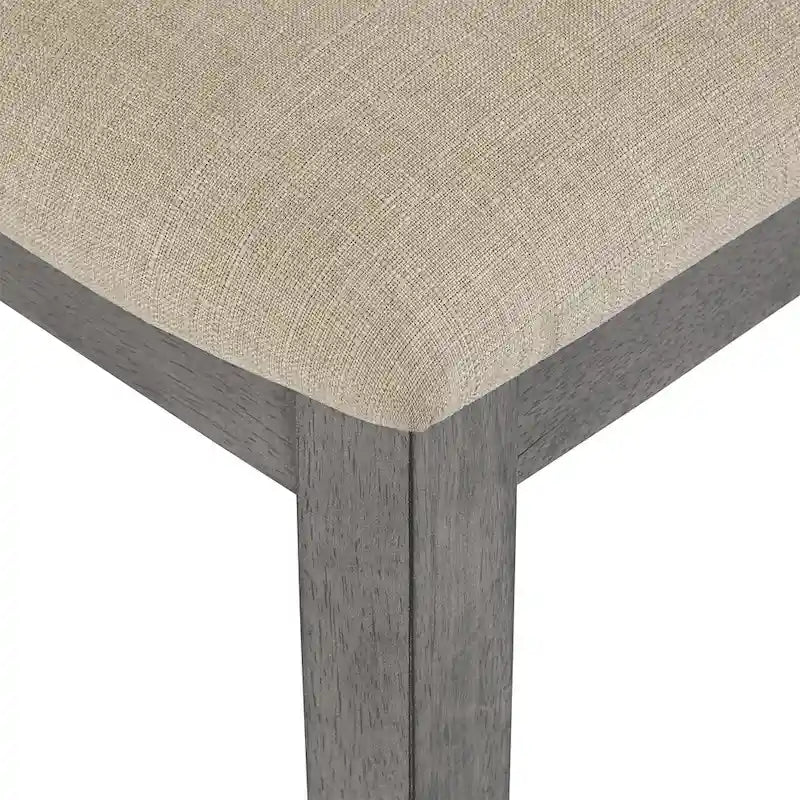 Beige Linen and Rattan Back Dining Chairs with Distressed Wood Frame, Set of 2