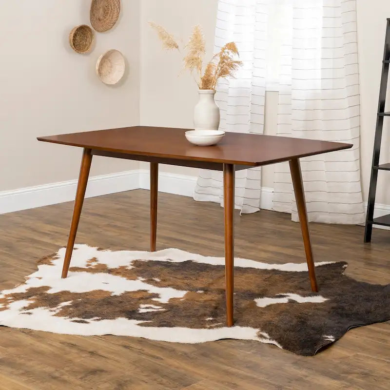 60-Inch Mid-Century Dining Table with Wood Veneer Top, Seats 6
