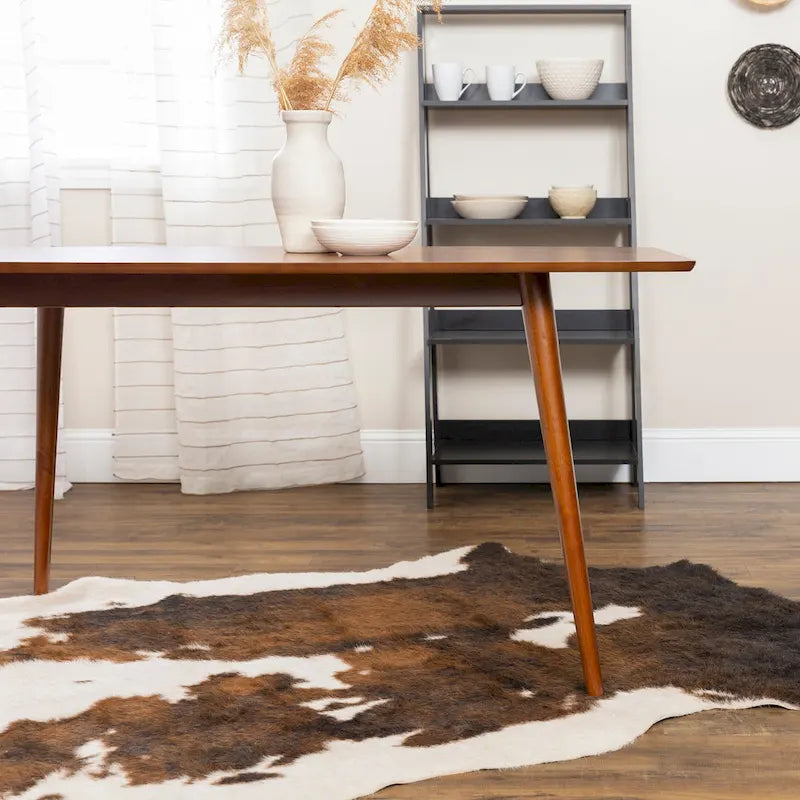 60-Inch Mid-Century Dining Table with Wood Veneer Top, Seats 6