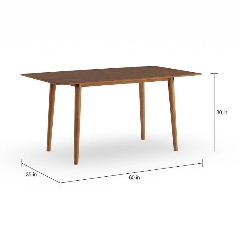 60-Inch Mid-Century Dining Table with Wood Veneer Top, Seats 6