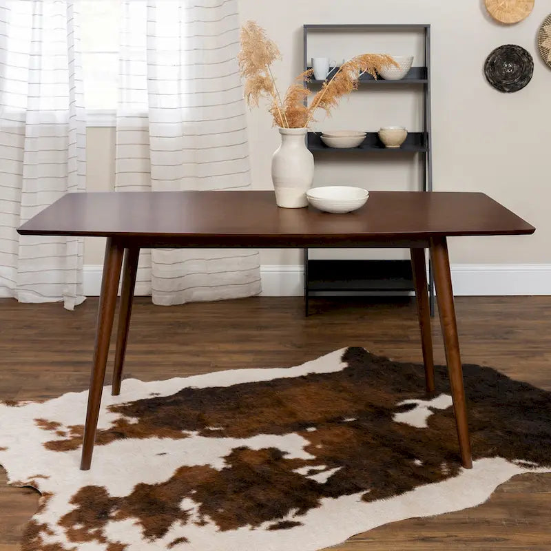 60-Inch Mid-Century Dining Table with Wood Veneer Top, Seats 6