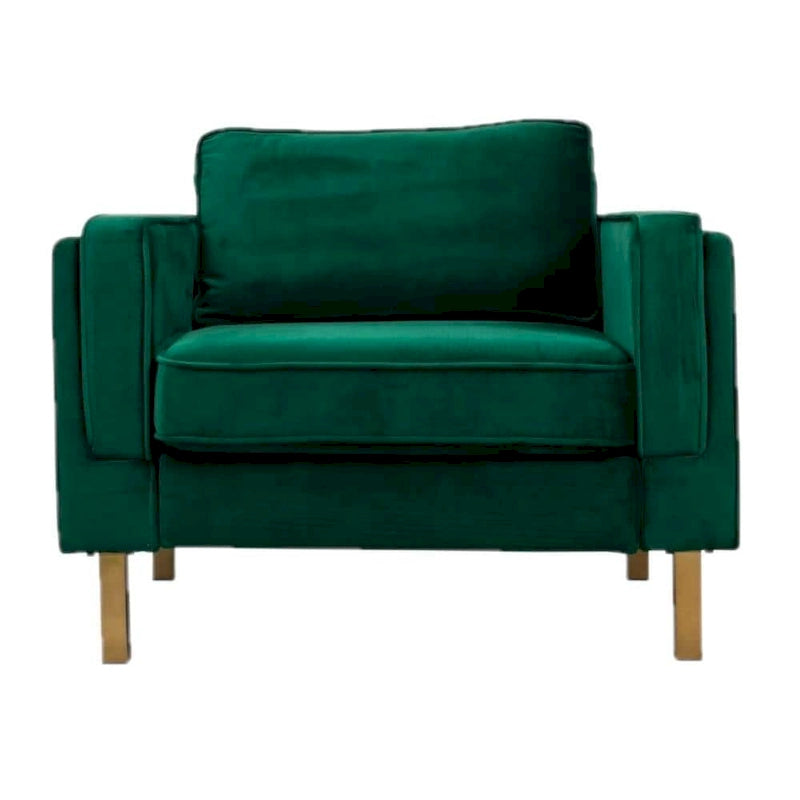 Green Velvet Arm Chair with Golden Finish Legs