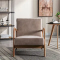 Mid-Century Modern Arm Chair, Espresso Solid Wood with Leather-Look Cushions