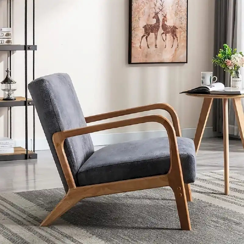 Mid-Century Modern Arm Chair, Espresso Solid Wood with Leather-Look Cushions
