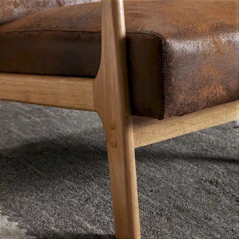 Mid-Century Modern Arm Chair, Espresso Solid Wood with Leather-Look Cushions