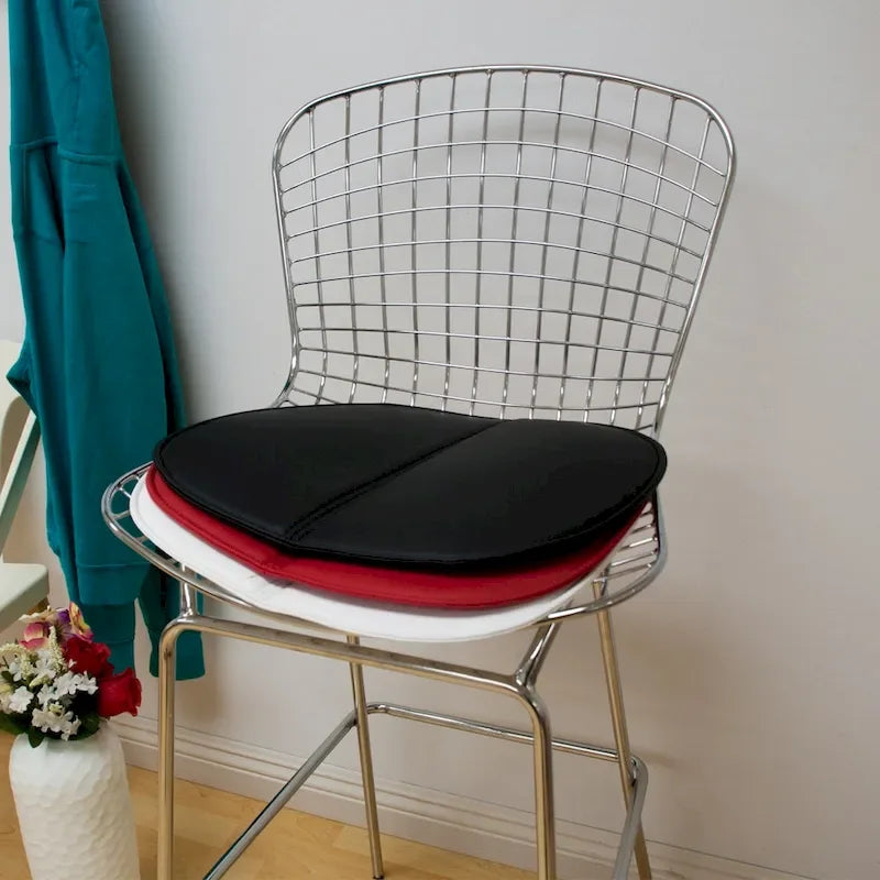 Mid-Century Chrome Wire Counter Stool with Faux Leather Seat, Set of 2