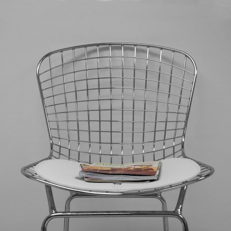 Mid-Century Chrome Wire Counter Stool with Faux Leather Seat, Set of 2