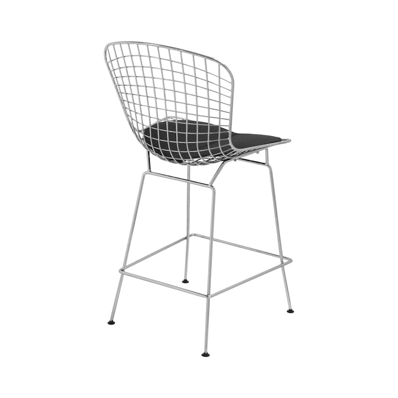 Mid-Century Chrome Wire Counter Stool with Faux Leather Seat, Set of 2