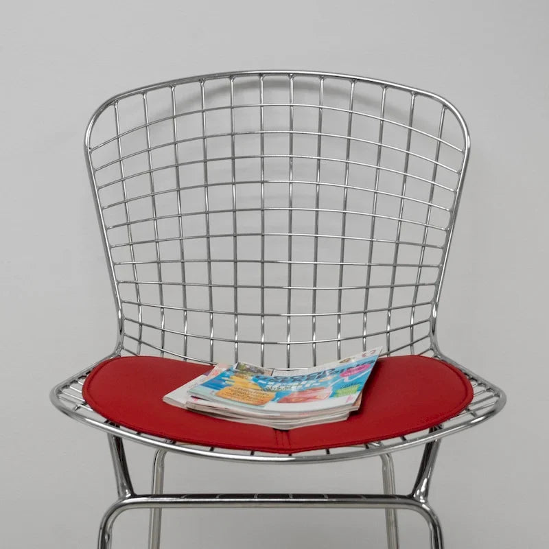 Mid-Century Chrome Wire Counter Stool with Faux Leather Seat, Set of 2