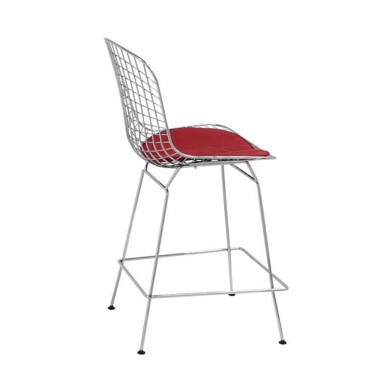 Mid-Century Chrome Wire Counter Stool with Faux Leather Seat, Set of 2