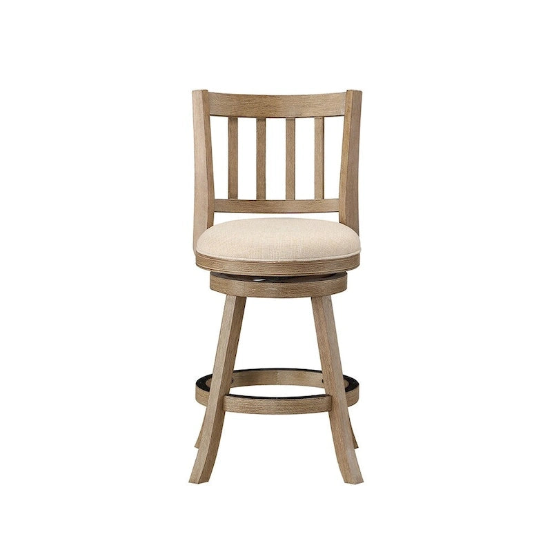 Swivel Counter Stool with Linen Seat, Wire-Brush Finish and Metal Kick Plate