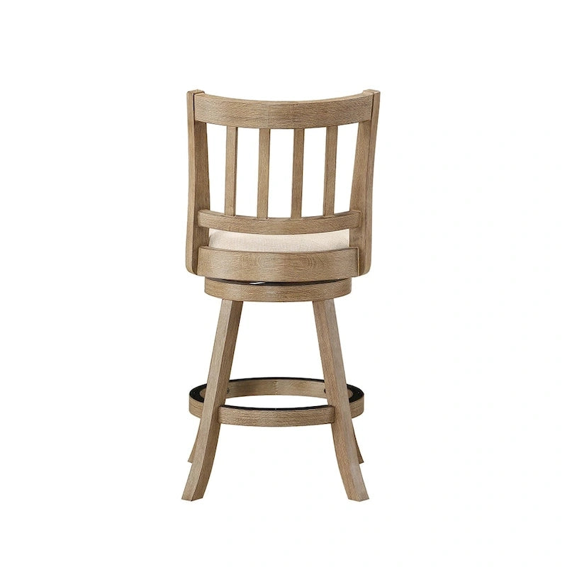 Swivel Counter Stool with Linen Seat, Wire-Brush Finish and Metal Kick Plate