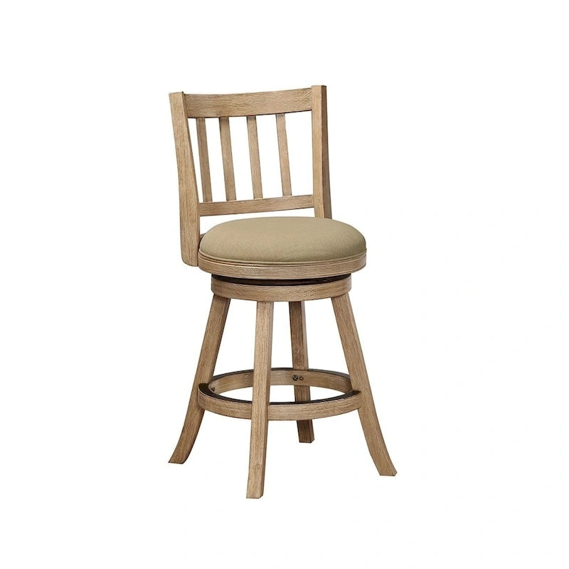 Swivel Counter Stool with Linen Seat, Wire-Brush Finish and Metal Kick Plate