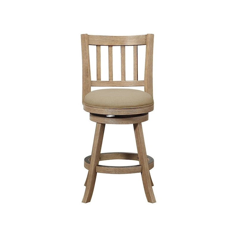 Swivel Counter Stool with Linen Seat, Wire-Brush Finish and Metal Kick Plate