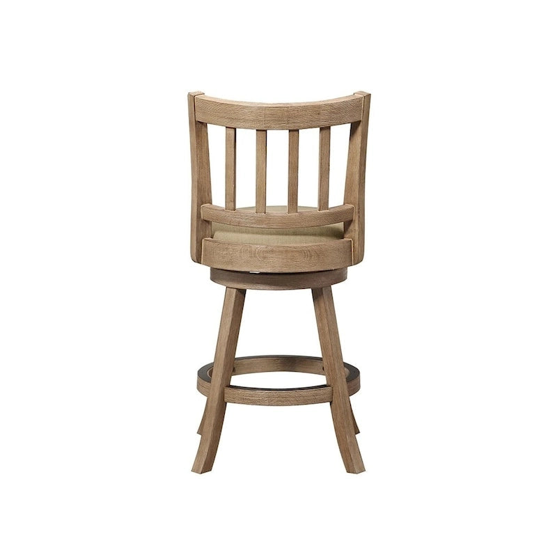 Swivel Counter Stool with Linen Seat, Wire-Brush Finish and Metal Kick Plate