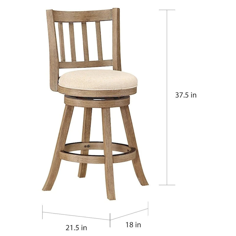 Swivel Counter Stool with Linen Seat, Wire-Brush Finish and Metal Kick Plate