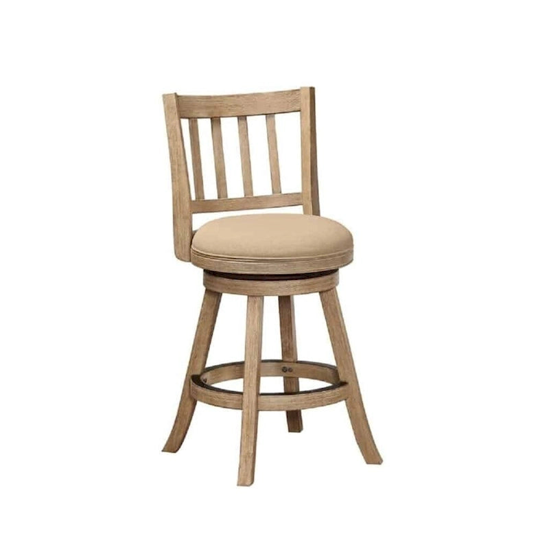 Swivel Counter Stool with Linen Seat, Wire-Brush Finish and Metal Kick Plate